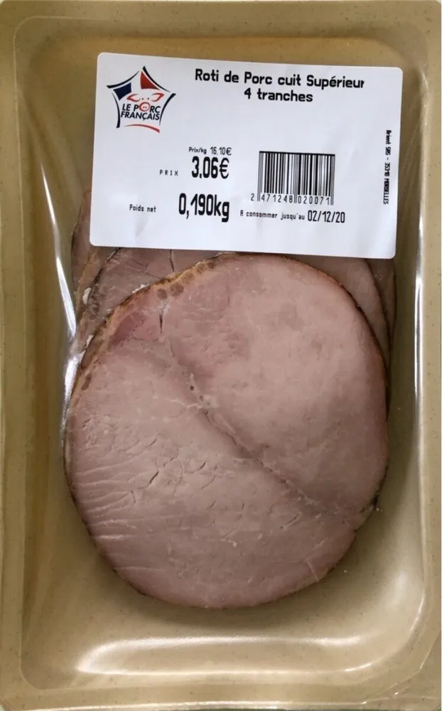 Rôti de porc cuit supérieur 4 tranches 190gr