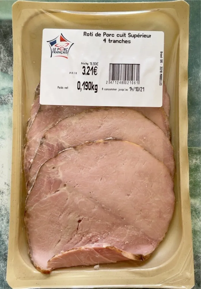 Rôti de porc cuit supérieur 4 tranches 0,190kg
