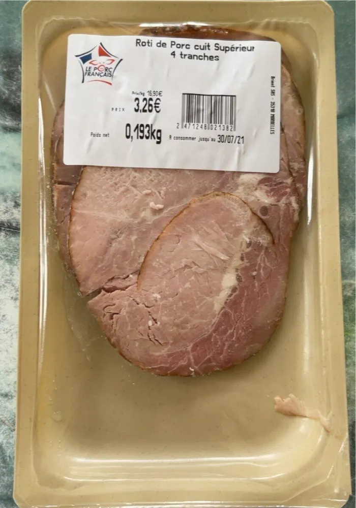 Rôti de porc cuit supérieur 4 tranches 0,193kg