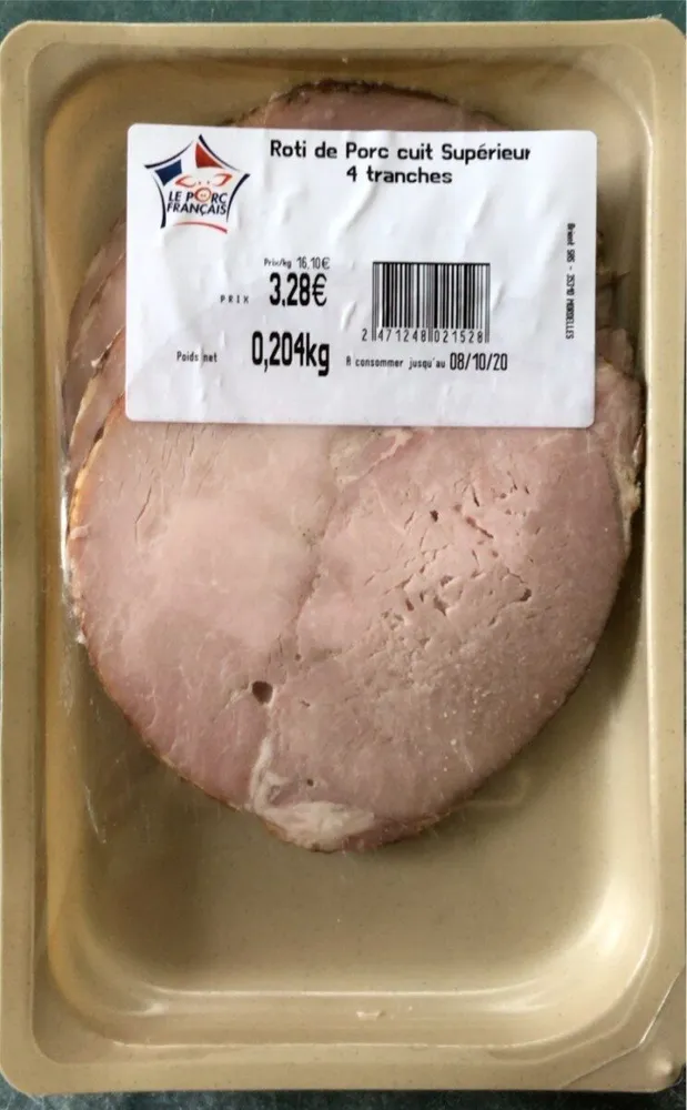Rôti de porc cuit supérieur 4 tranches 204gr