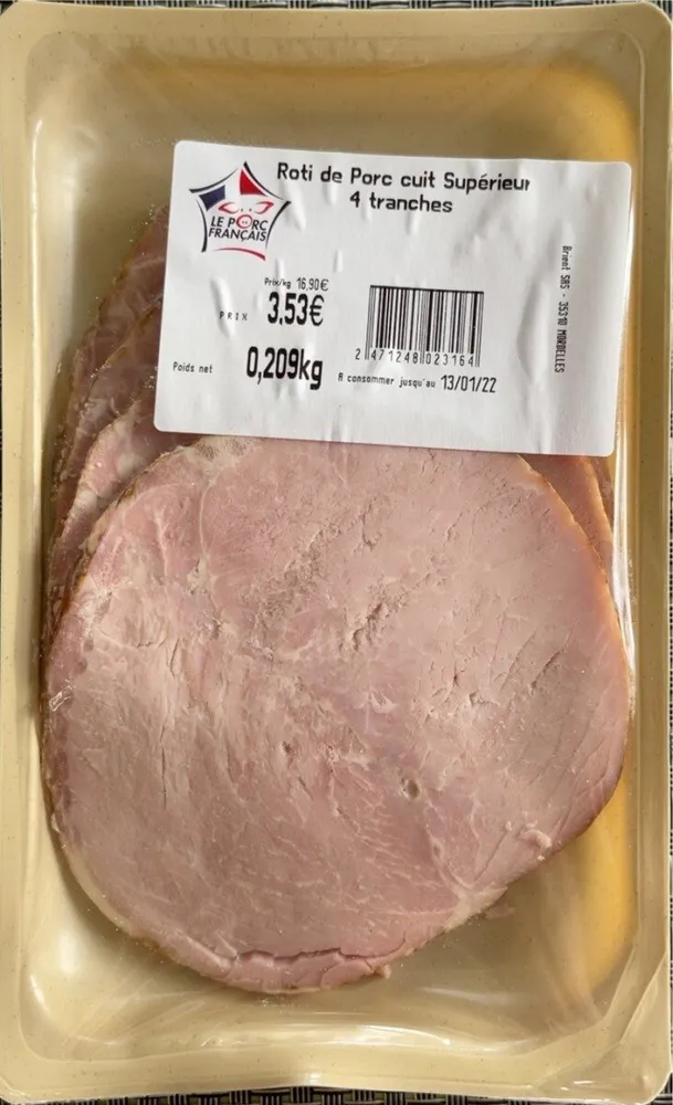 Rôti de porc cuit supérieur 4 tranches 0,209kg