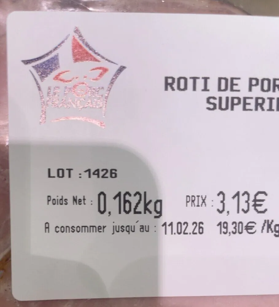 Roti de porc cuit supérieur
