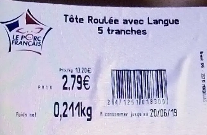 Tête Roulée avec Langue 5 tranches