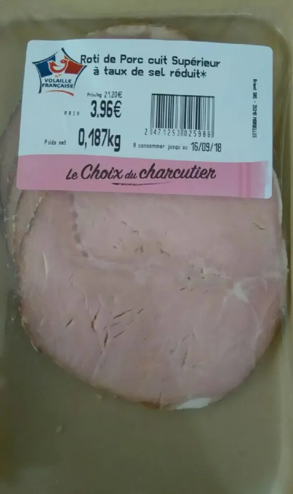 Roti de porc cuit superieur à tous de sel reduit