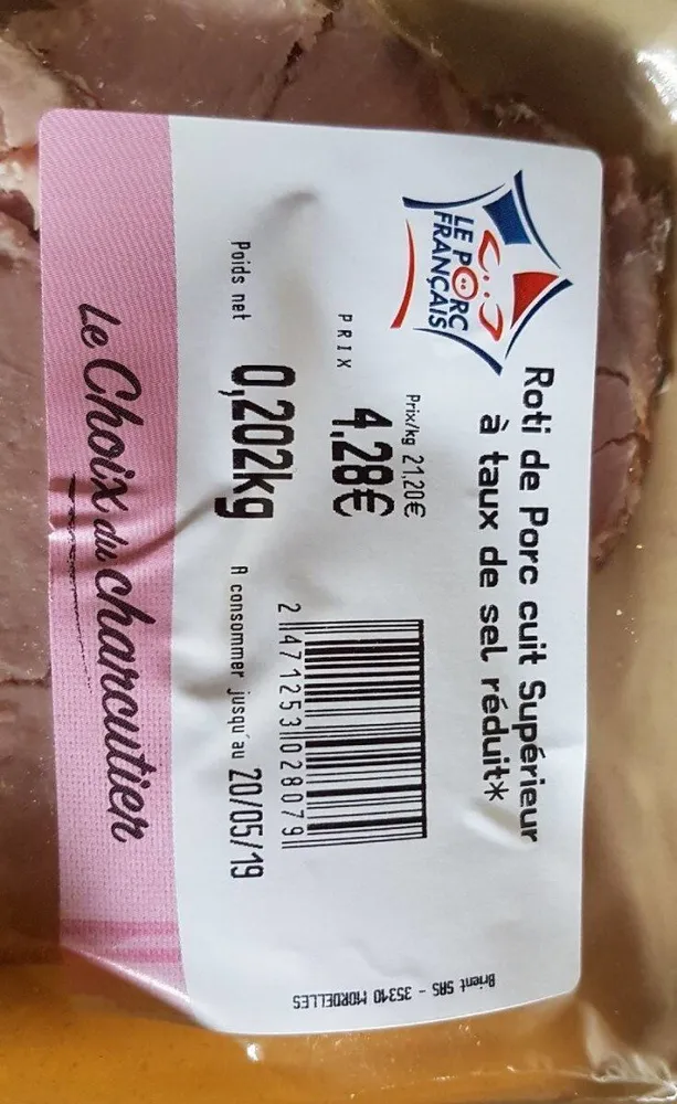 Rôti de Porc  cuit Supérieur à taux de sel réduit