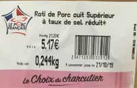 Roti de porc cuit superieur a taux de sel reduit
