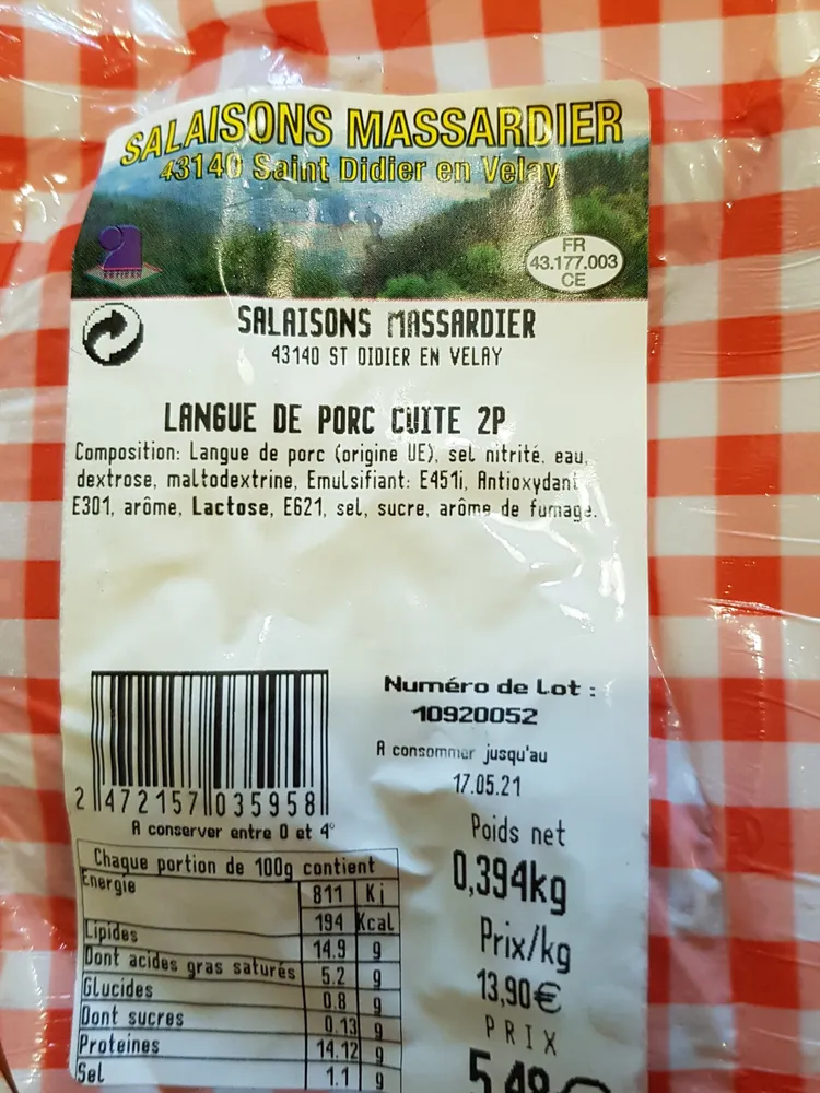 Langue de porc cuite 2 P