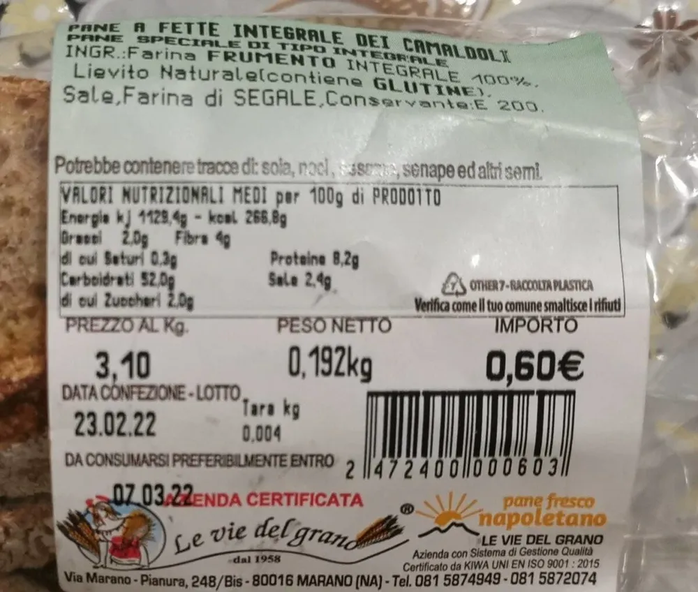 Pane a fette integrale