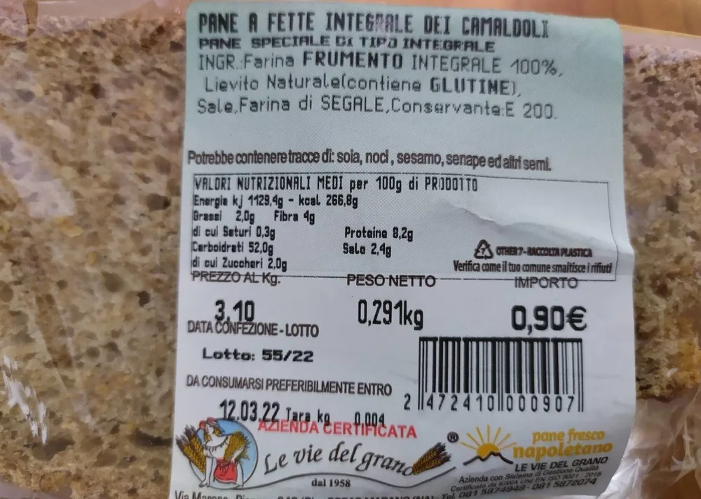 Pane a fette integrale dei Camaldoli