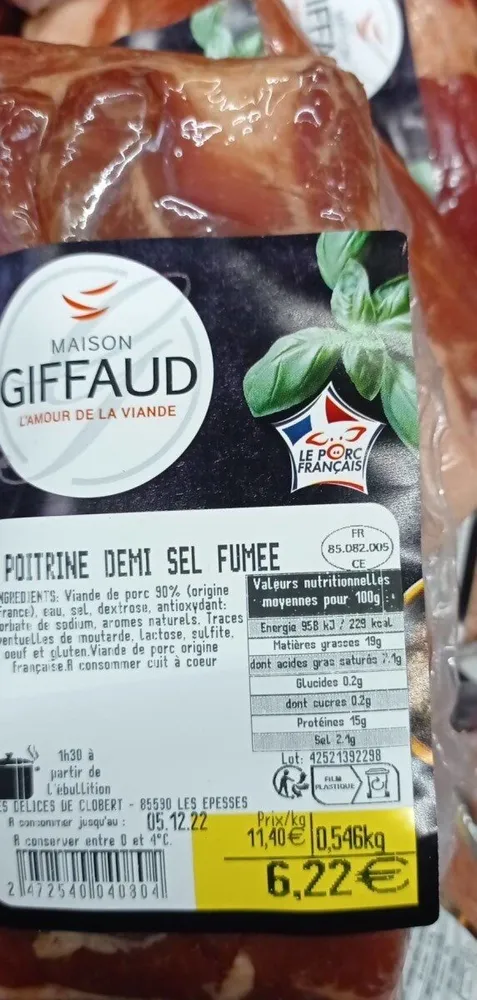 Poitrine fumée demi sel