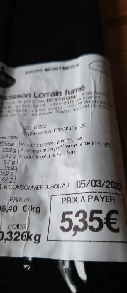 Saucisson Lorrain fumé