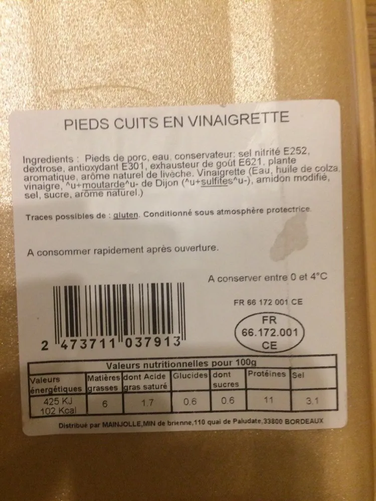 Pieds cuits en vinaigrette