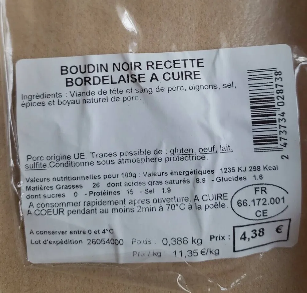 Boudin noir à cuire recette  bordelaise