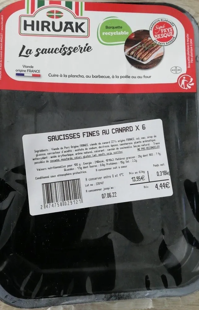 Saucisses fines au canard