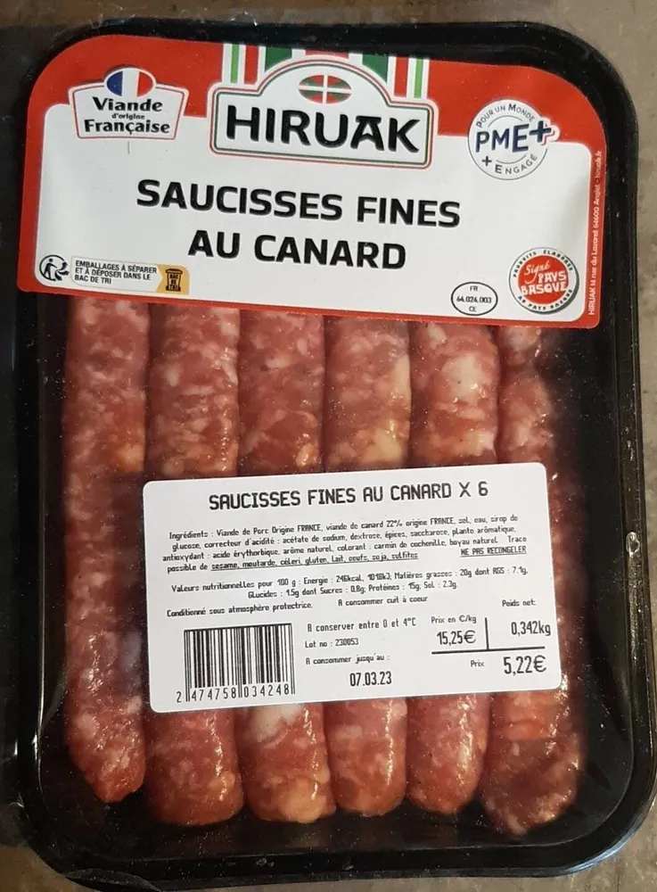 Saucisses fines au canard