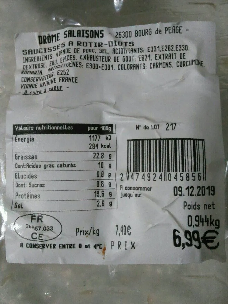 Saucisses à rôtir Diots