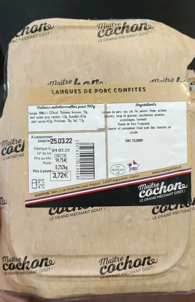 Langues de porc confites