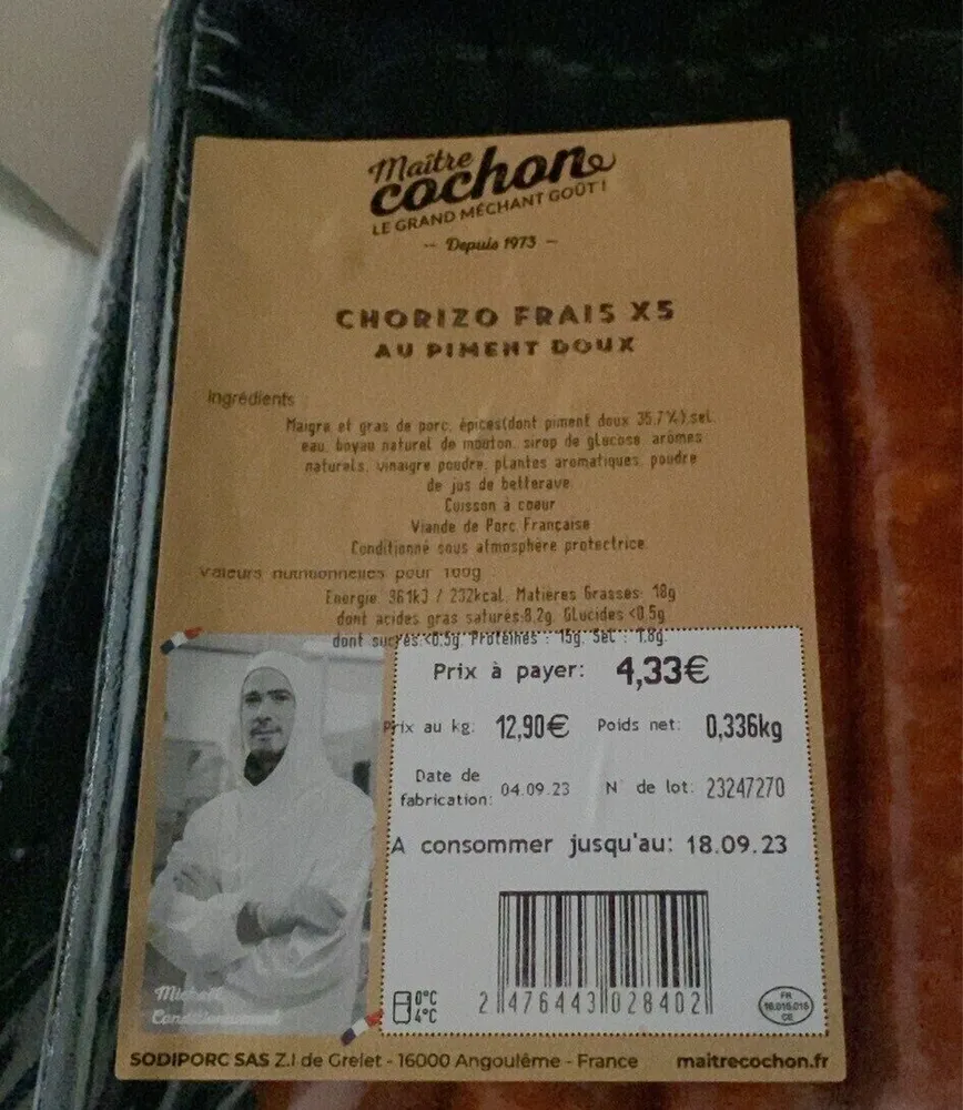 Chorizo frais x5 au piment doux
