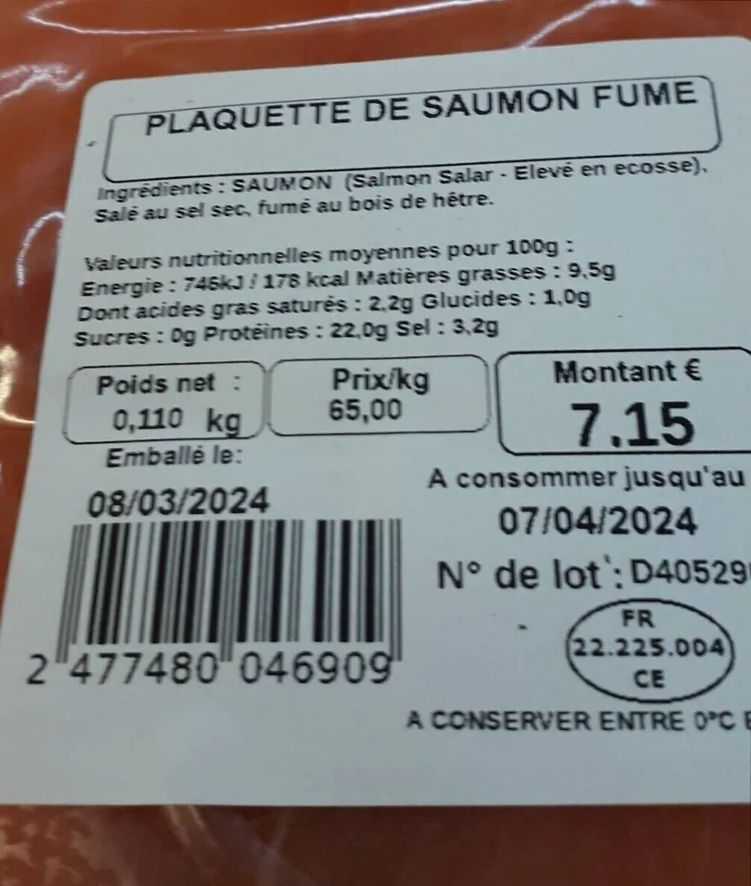 Plaquette saumon fumé