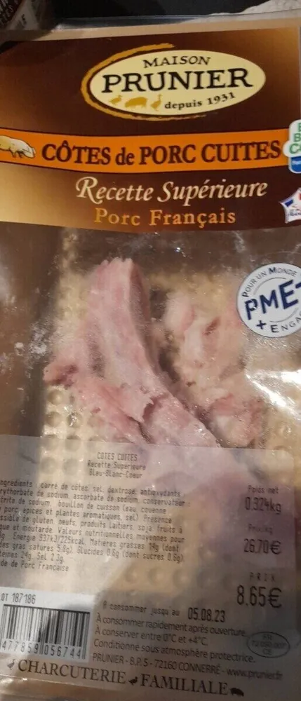 Côtés de porc cuites