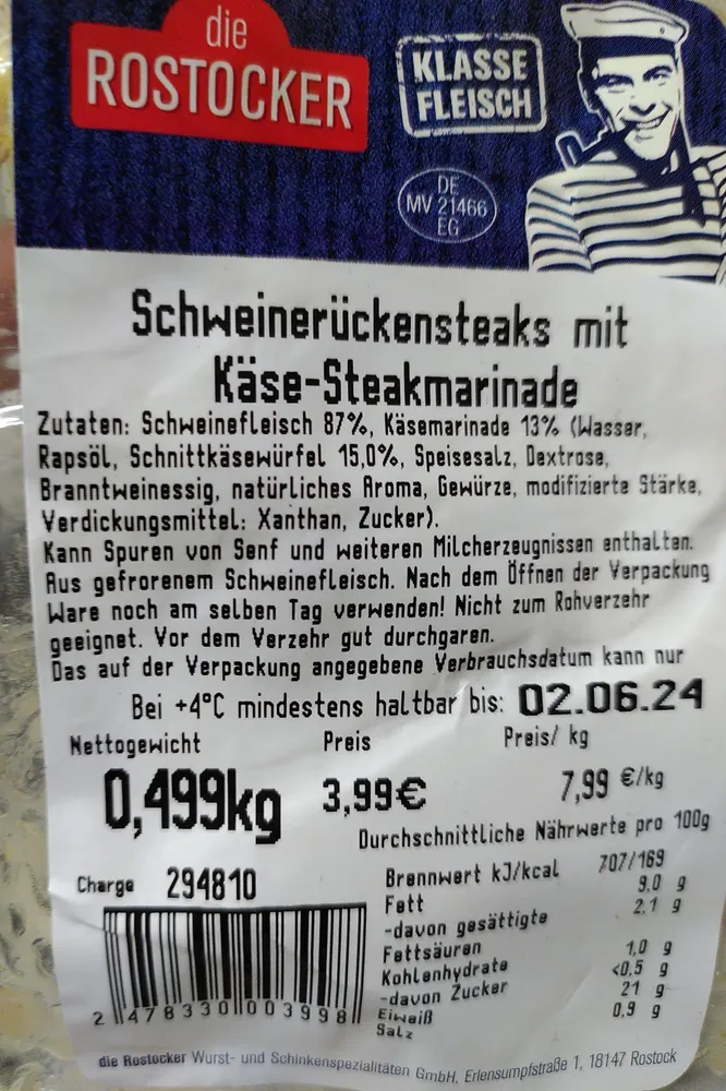 Schweinerückensteak mit Käse-Steakmarinade