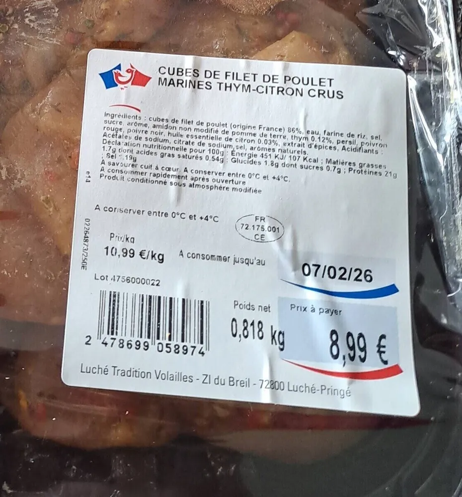 Cubes de filets de poulet