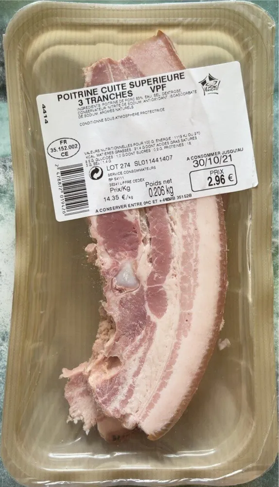 Poitrine cuite supérieure 3 tranches VPF 0,206kg
