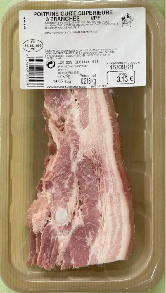 Poitrine cuite supérieure 3 tranches VPF 0,218kg