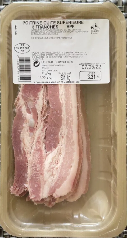 Poitrine cuite supérieure 3 tranches VPF 0,231kg