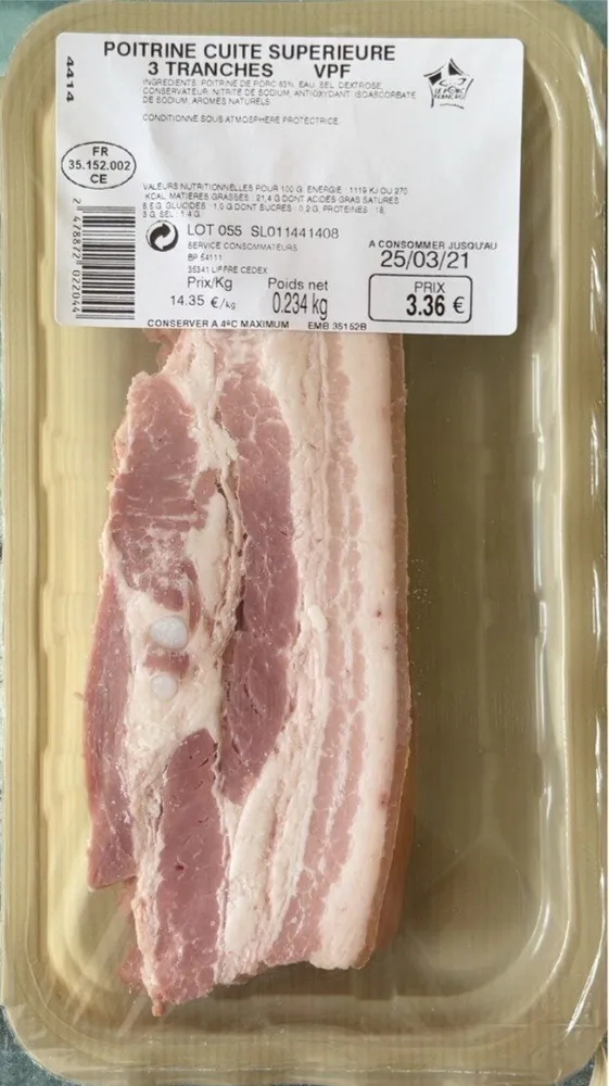 Poitrine cuite supérieure 3 tranches VPF 234g