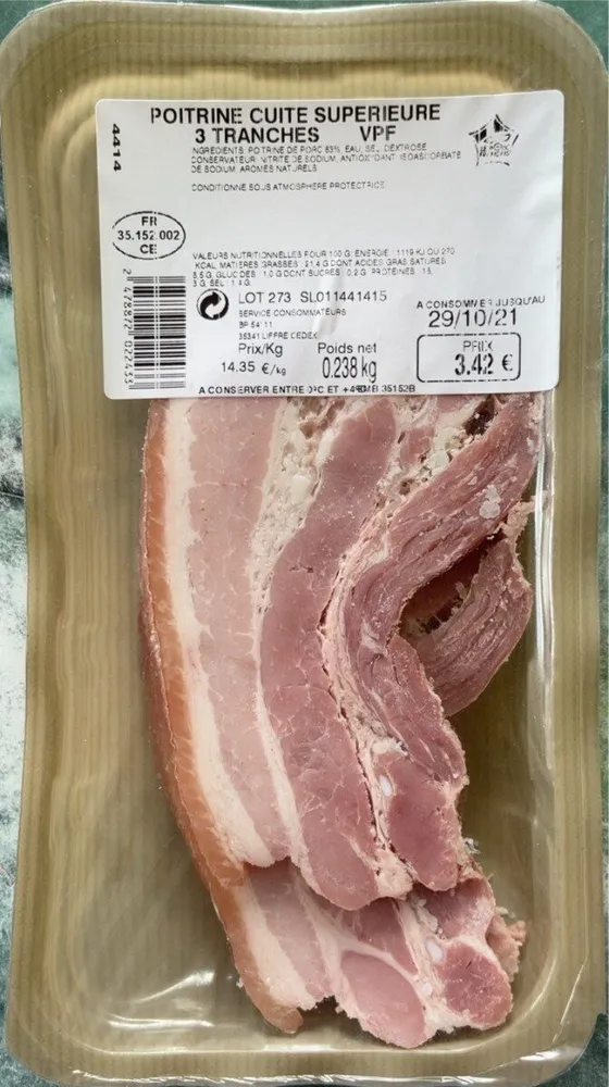 Poitrine cuite supérieure 3 tranches VPF 0,238kg