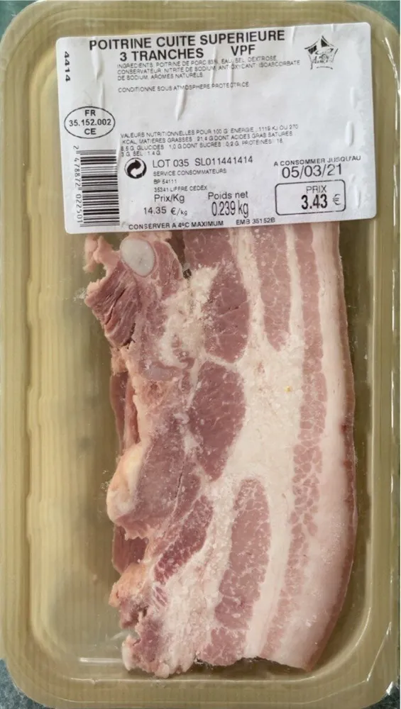 Poitrine cuite supérieure 3 tranches VPF 239g