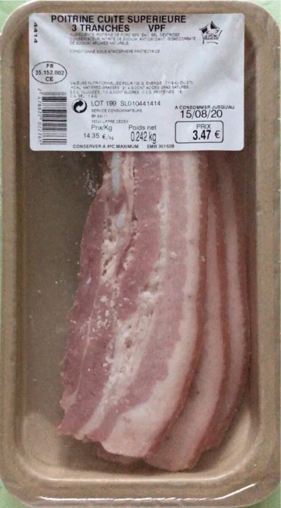Poitrine cuite supérieur 3 tranches VPF 242gr