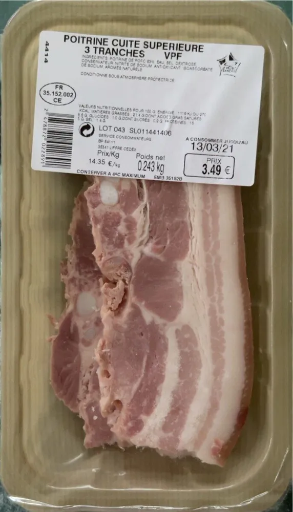 Poitrine cuite supérieure 3 tranches VPF 243g