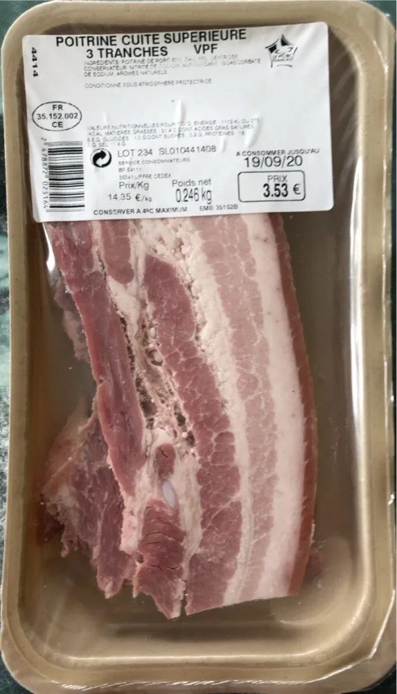 Poitrine cuite supérieure 3 tranches VPF 246gr