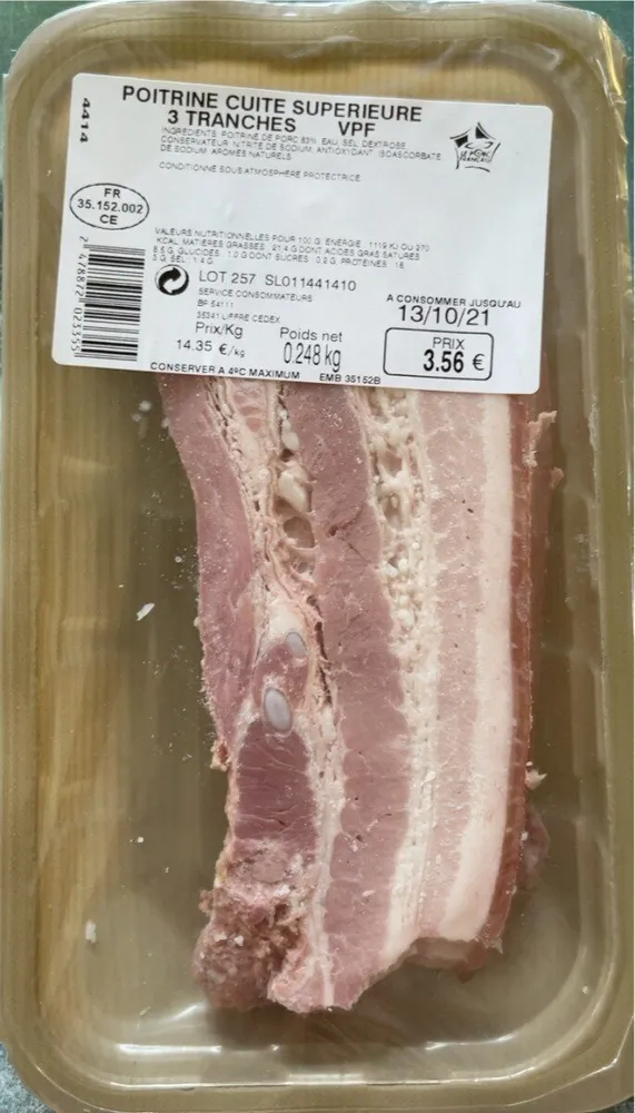 Poitrine cuite supérieure 3 tranches VPF 248g