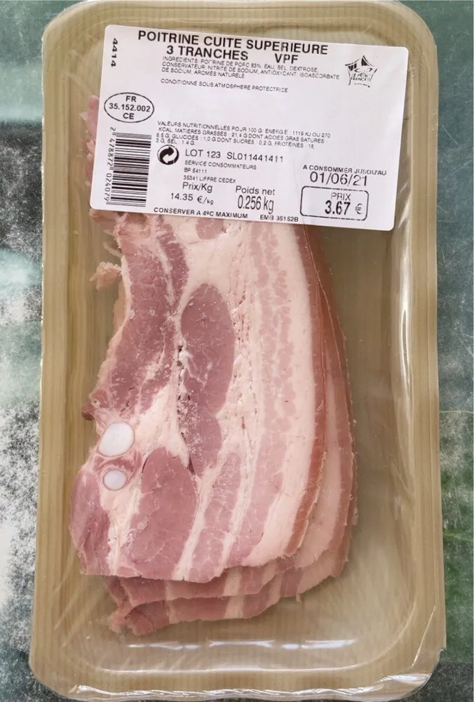 Poitrine cuite supérieure 3 tranches VPF 256g