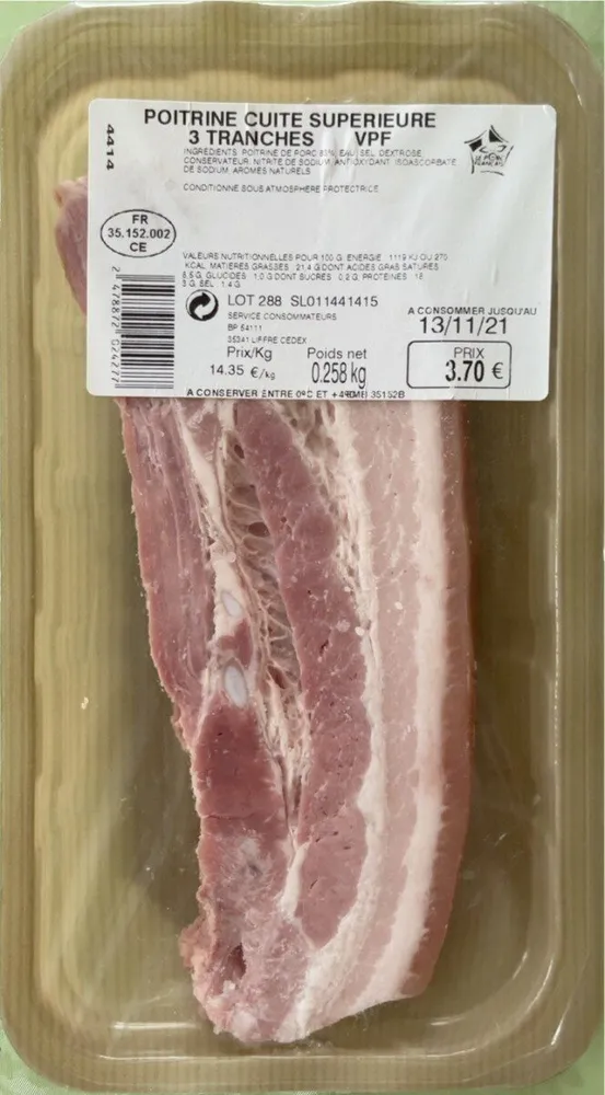 Poitrine cuite supérieure 3 tranches VPF 0,258kg