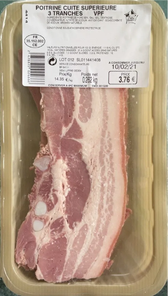 Poitrine cuite supérieure 3 tranches VPF 262gr