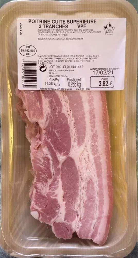 Poitrine cuite supérieure 3 tranches VPF 266g