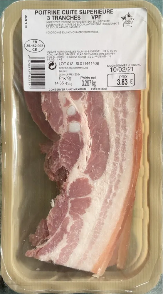 Poitrine cuite supérieure 3 tranches VPF 267gr