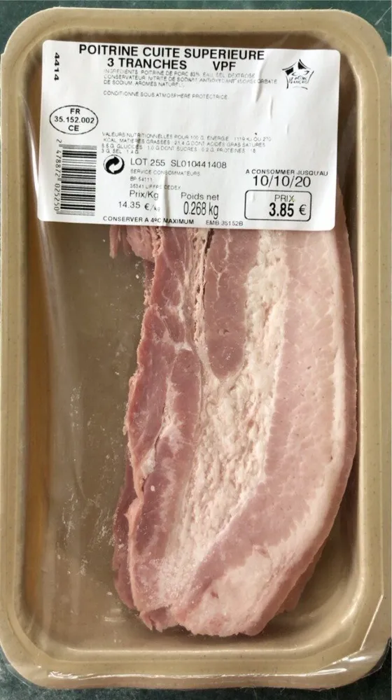 Poitrine cuite supérieur 3 tranches VPF 268gr