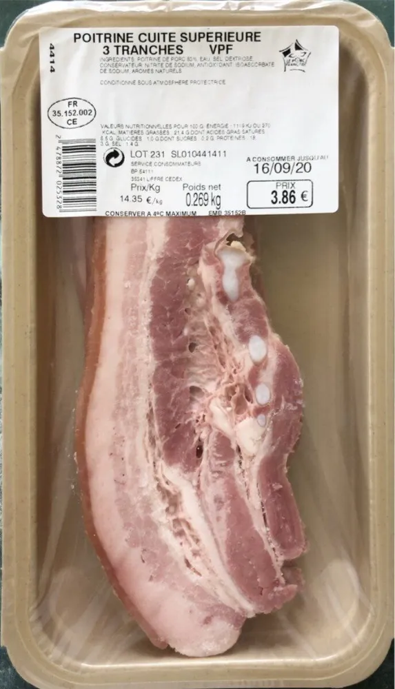 Poitrine cuite supérieure 3 tranches VPF 0,269kg