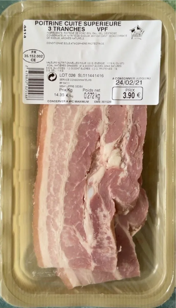 Poitrine cuite supérieure 3 tranches VPF 272g