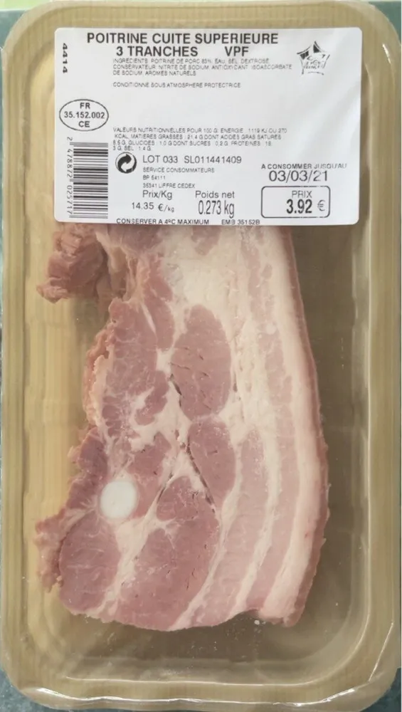 Poitrine cuite supérieure 3 tranches VPF 273g
