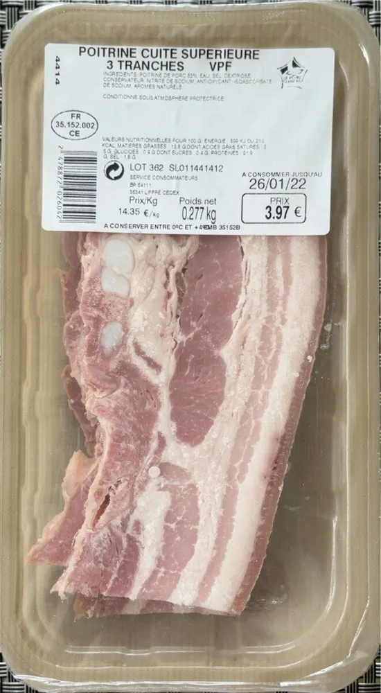 Poitrine cuite supérieure 3 tranches VPF 0,277kg