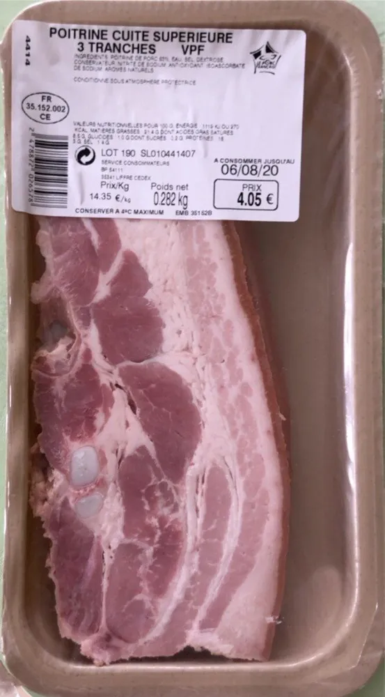 Poitrine cuite supérieur 3 tranches VPF 282gr