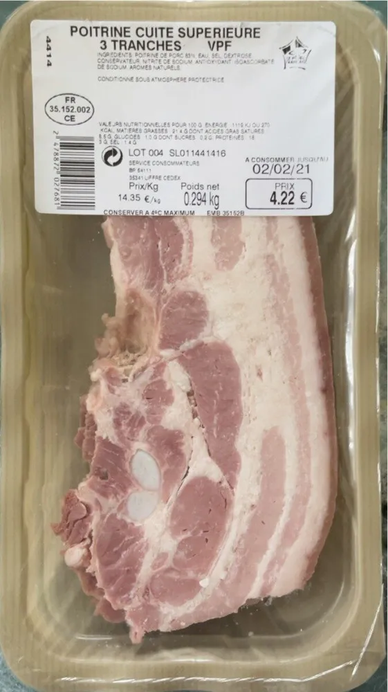Poitrine cuite supérieure 3 tranches VPF 294gr