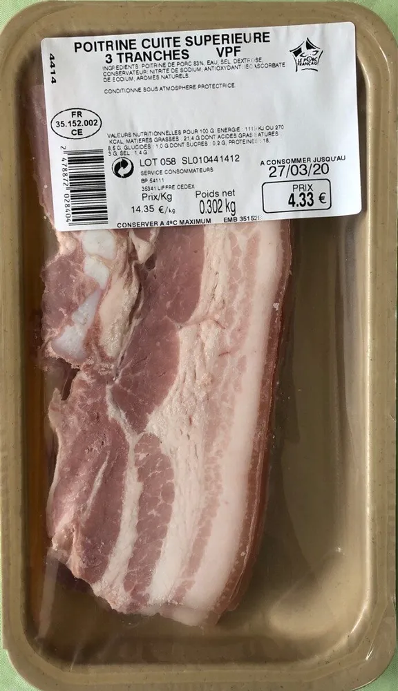 Poitrine cuite superieure 3 tranches VPF 302gr