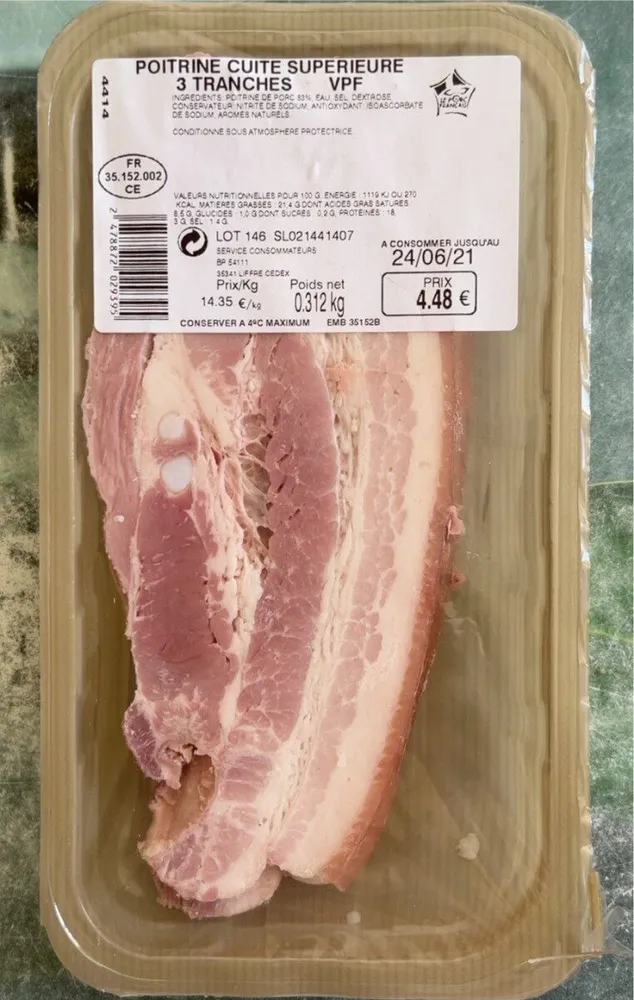 Poitrine cuite supérieure 3 tranches VPF 312g